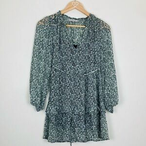 Abercrombie & Fitch green chiffon floral balloon sleeve mini dress. Size XS